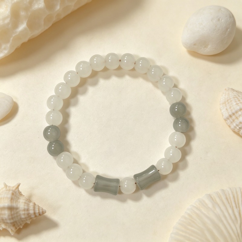 Light Gray & Milky White Color-block Beaded Bracelet, Versatile